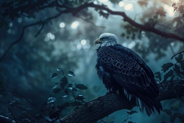 majestic bald eagle sitting on a tree branch, perfect for wildlife themes