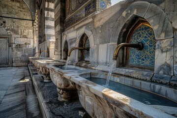 Aufkleber - A group of water fountains displayed together. Suitable for various projects