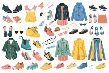 Aufkleber - Assorted clothing and shoes for different occasions, perfect for fashion or retail concepts