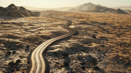 Poster - A scenic view of a winding road in the desert. Perfect for travel brochures