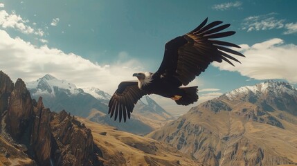 Aufkleber - Majestic bird soaring over stunning mountain landscape. Ideal for travel and nature concepts