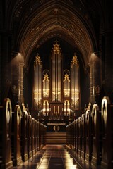 Poster - A church filled with wooden pews, suitable for religious or architectural projects