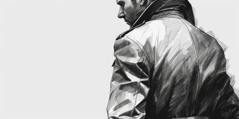 Canvas Print - Detailed drawing of a man wearing a leather jacket. Suitable for fashion or urban lifestyle concepts