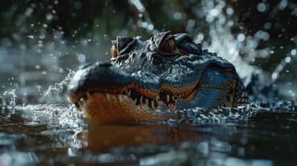 Poster - Close-up shot of an alligator in the water. Suitable for wildlife and nature concepts