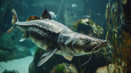 A large fish swimming in a tank. Suitable for aquatic themes