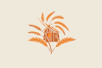 Poster - A peaceful rural scene with a house and wheat field. Suitable for agricultural concepts