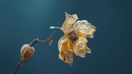 Poster - A detailed shot of a flower against a blue backdrop. Suitable for various design projects