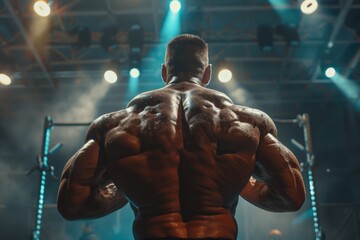 Poster - A bodybuilder standing in a gym. Perfect for fitness and health-related designs