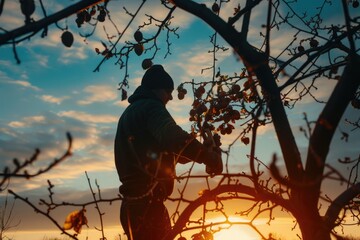 Poster - A man standing next to a tree with fruit. Suitable for agricultural concepts