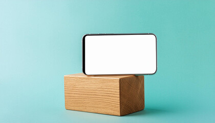 Poster - Mobile phone on cube podium for display of app - Mockup