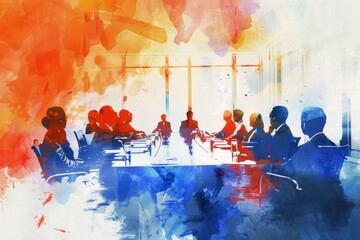 Poster - A group of people gathered around a table. Suitable for business meetings or social gatherings