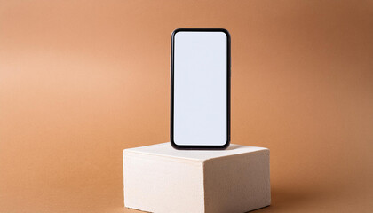 Poster - Mobile phone on cube podium for display of app - Mockup