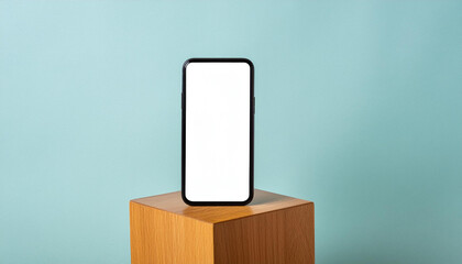 Poster - Mobile phone on cube podium for display of app - Mockup
