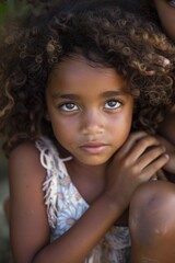 Poster - A young girl with curly hair and striking blue eyes. Perfect for a variety of projects