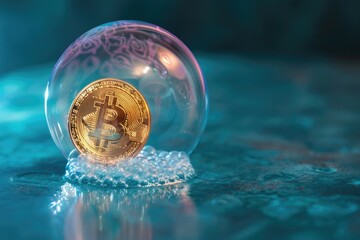 Aufkleber - Glass ball with bitcoin inside, suitable for financial and cryptocurrency concepts