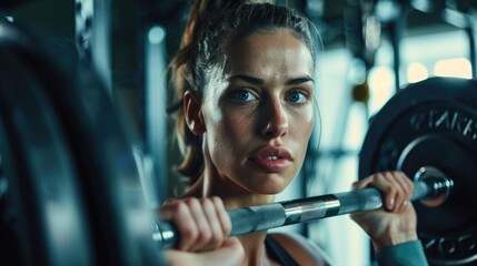 Aufkleber - A woman lifting a barbell in a gym. Suitable for fitness and exercise concepts