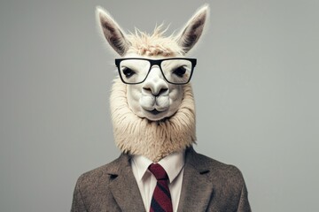 Aufkleber - A llama dressed in a suit and wearing glasses. Suitable for business and animal-related designs