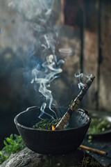 Poster - A black bowl emitting smoke. Suitable for various design projects