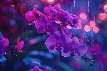 Poster - Purple flowers getting wet in the rain, suitable for nature concepts