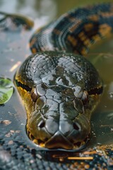 Poster - A close-up image of a snake in a body of water. Suitable for nature and wildlife concepts