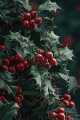 Aufkleber - A bush of holly with vibrant red berries, perfect for holiday decorations