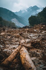Poster - A log laying on top of a pile of dirt. Suitable for nature or construction themes