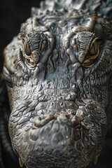 Poster - Detailed close-up of a statue of an alligator. Suitable for nature or wildlife themes
