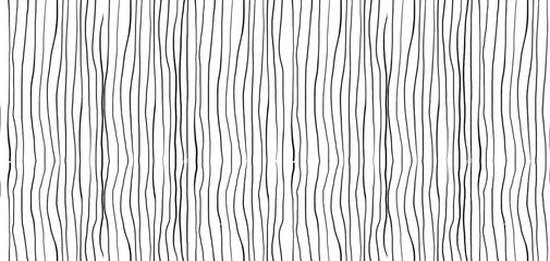 Hand drawn thin black wavy vertical lines pattern on a white background. Seamless vector design for textiles, wallpapers, and prints