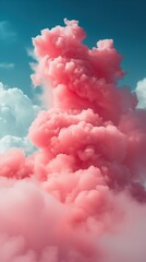 Wall Mural - Pink Smoke Clouds in the Sky on Blue Sunny Day Abstract Surreal Nature Natural Beauty Background Concept, Web Graphic Wallpaper, Vertical 9:16 Digital Art Backdrop