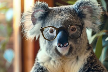 Wall Mural - a koala wearing glasses with a cute face