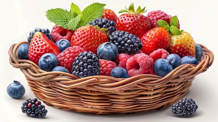 Wall Mural - A realistic portrait of mix fruits in a basket isolated on a white background