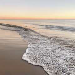 Canvas Print - The ocean is calm and the sky is a beautiful orange color