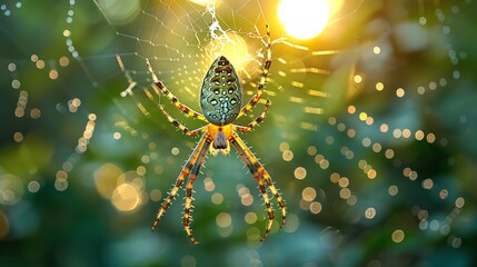 An image of a spider spinning a web between two branches, with silk strands stretching across the frame