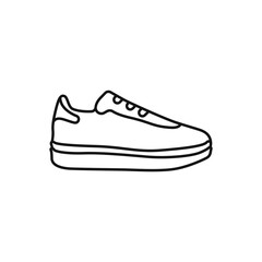 Poster - Sneakers black line vector. Outline of stylish sports shoes. Sneaker stroke logo. Running shoes vector. Modern simple sneakers on a white background vector.