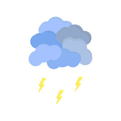 Poster - Cloud vector. Cloud with rain and lightning. Thunderstorm weather vector. Weather conditions. Vector cloud template. Storm vector. Vector illustration.