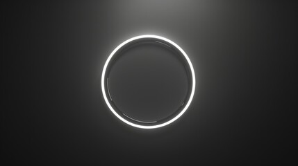 Poster - Neon white small ring in the center of a solid dark gray background. Minimalism.