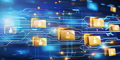 Fototapete - Digital Data Network Interface, showcasing modern technology and innovation in data storage and virtual connectivity, highlighting the dynamic flow of digital information, Generative AI