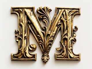 Sticker - M old lettering in gold relief on white background