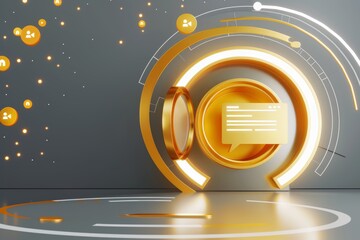 Aufkleber - Abstract Futuristic Digital Communication Interface with Gold Elements, showcasing modern technology and innovation in a sleek and virtual environment, representing the future of online, Generative AI