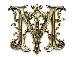 Wall Mural - M old lettering in gold relief on white background