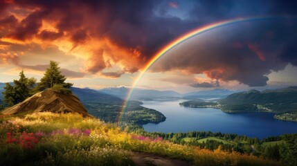 Wall Mural - rainbow over the lake
