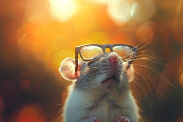 Wall Mural - a mouse wearing glasses with a cute face