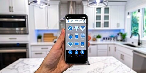 Poster - Controlling Smart Home Devices with a Mobile App, showcasing the convenience and innovation of home automation technology, Generative AI