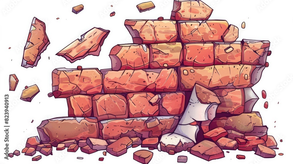 Vector illustration of a broken brick wall with gradients. Stock ...