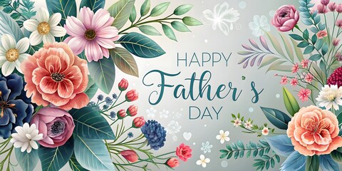 Wall Mural - Charming Father's Day Card Design with Elegant Floral Background, Text, Poster, Gift, Card, Poster, Post