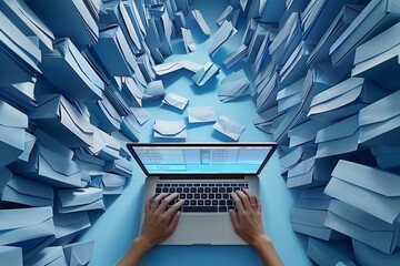 Aufkleber - Overwhelmed by Email Overload in a Modern Office, highlighting the challenges of digital communication and information management, Generative AI