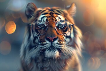 Poster - a tiger wearing glasses with a cute face