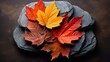© Leli - Collection of vibrant autumn leaves lying on top of a rock