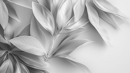 Wall Mural - Minimalist abstract leaves in monochrome shades for a sleek and modern wallpaper background ideal for offices.