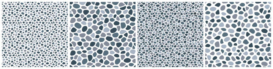 Fototapete - Stones seamless patters vector set. River and sea pebble template background. Paving summer backdrop. Doodle cobblestones and cute rocks wallpaper for interior, travel, beauty and spa, textile design